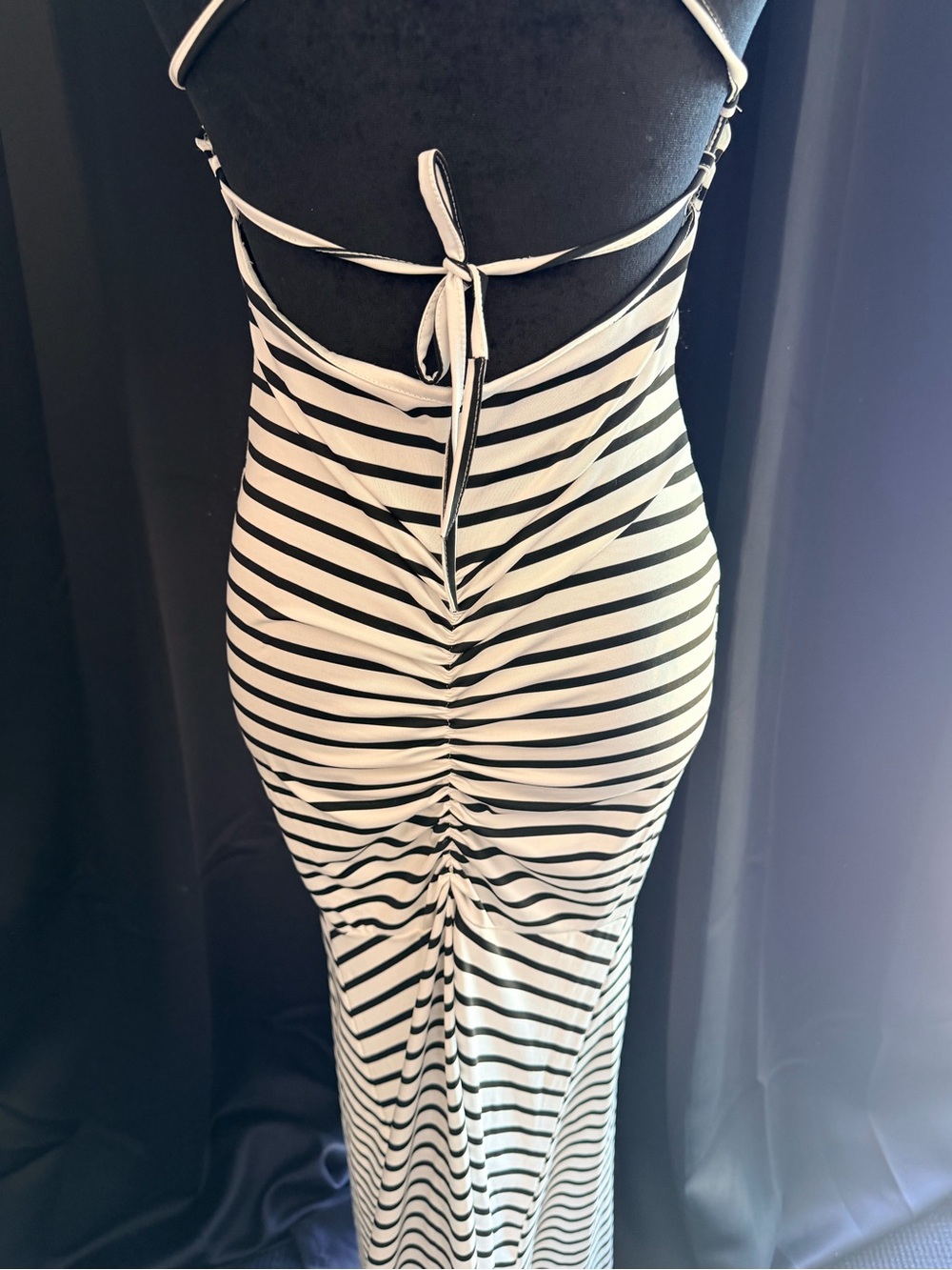Striped White and Black Maxi Dress - Sleeveless Halter Style - Picture 8 of 10